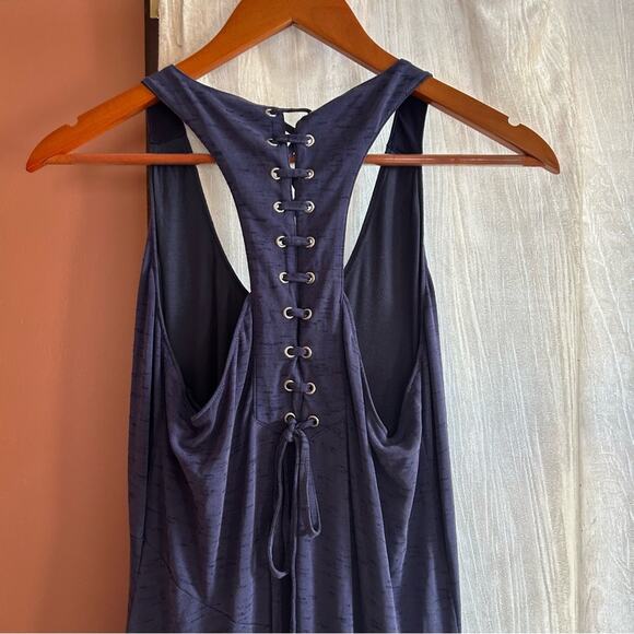 Maeve Anthropologie Purple Melanie Lace Up Back Slit Knit Maxi Long Tank Dress S - Picture 7 of 8